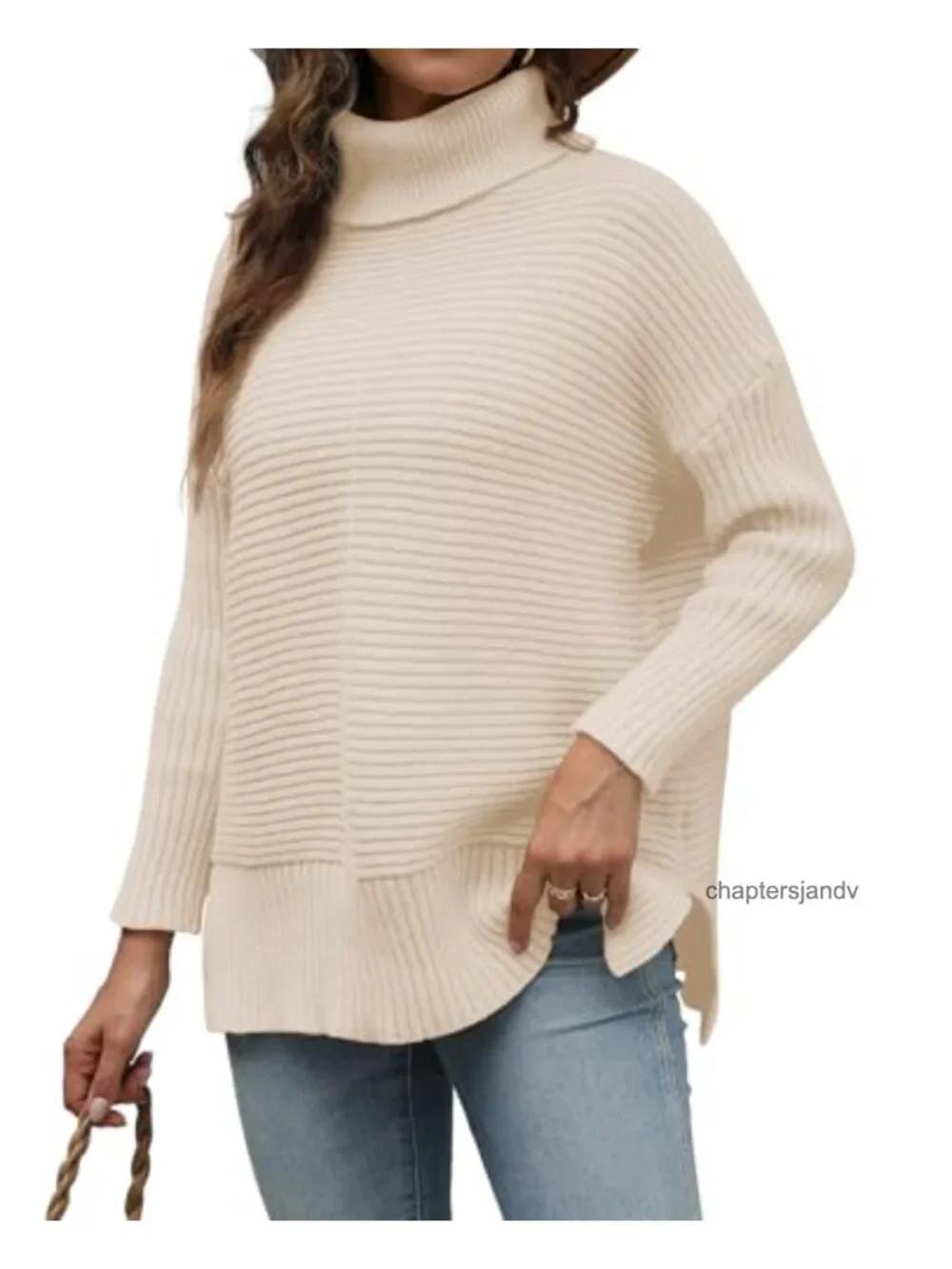 Womens Turtleneck Pullover Sweater Long Sleeve Ribbed Knit Cozy Casual